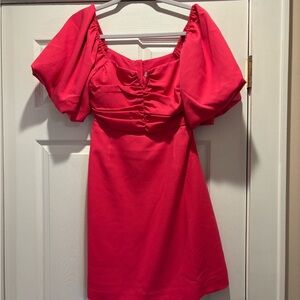 BCBGeneration Hot Pink Puff-Sleeve Ruched Mini Dress